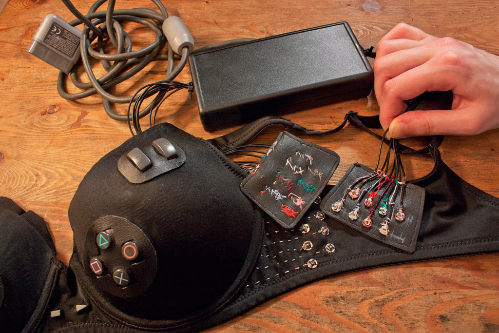 Shows Playstation Controller Bra with Controller Board and Snaps