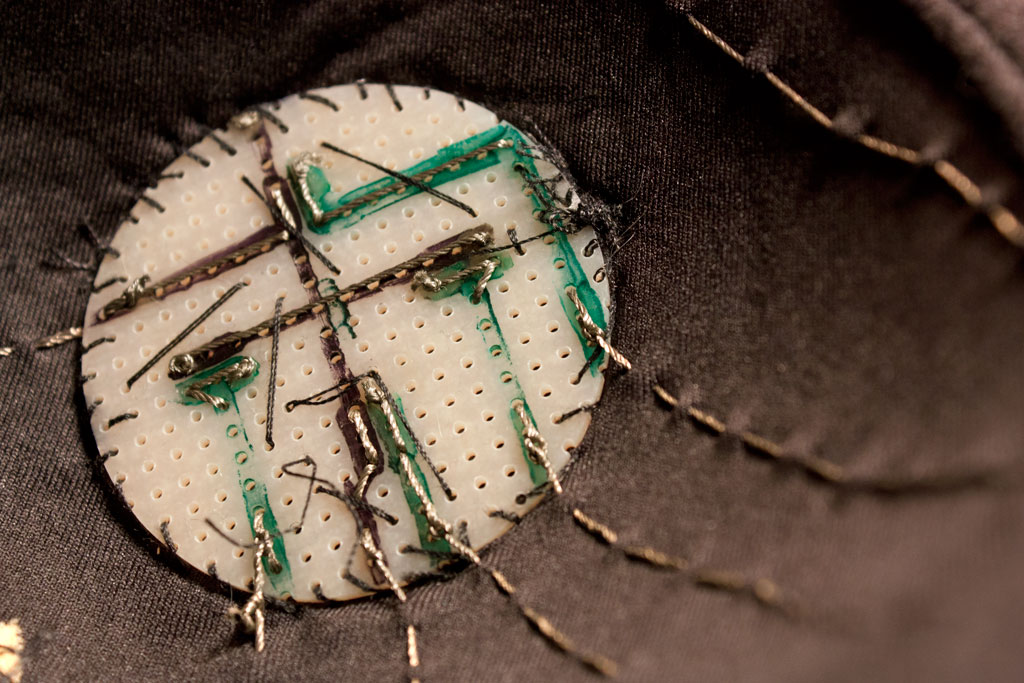 Playstation Controller Bra Stripboard and Conductive Thread Close-up